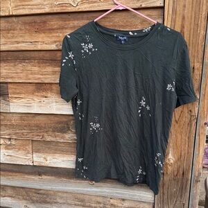 Splendid Black Floral Short Sleeve Top
